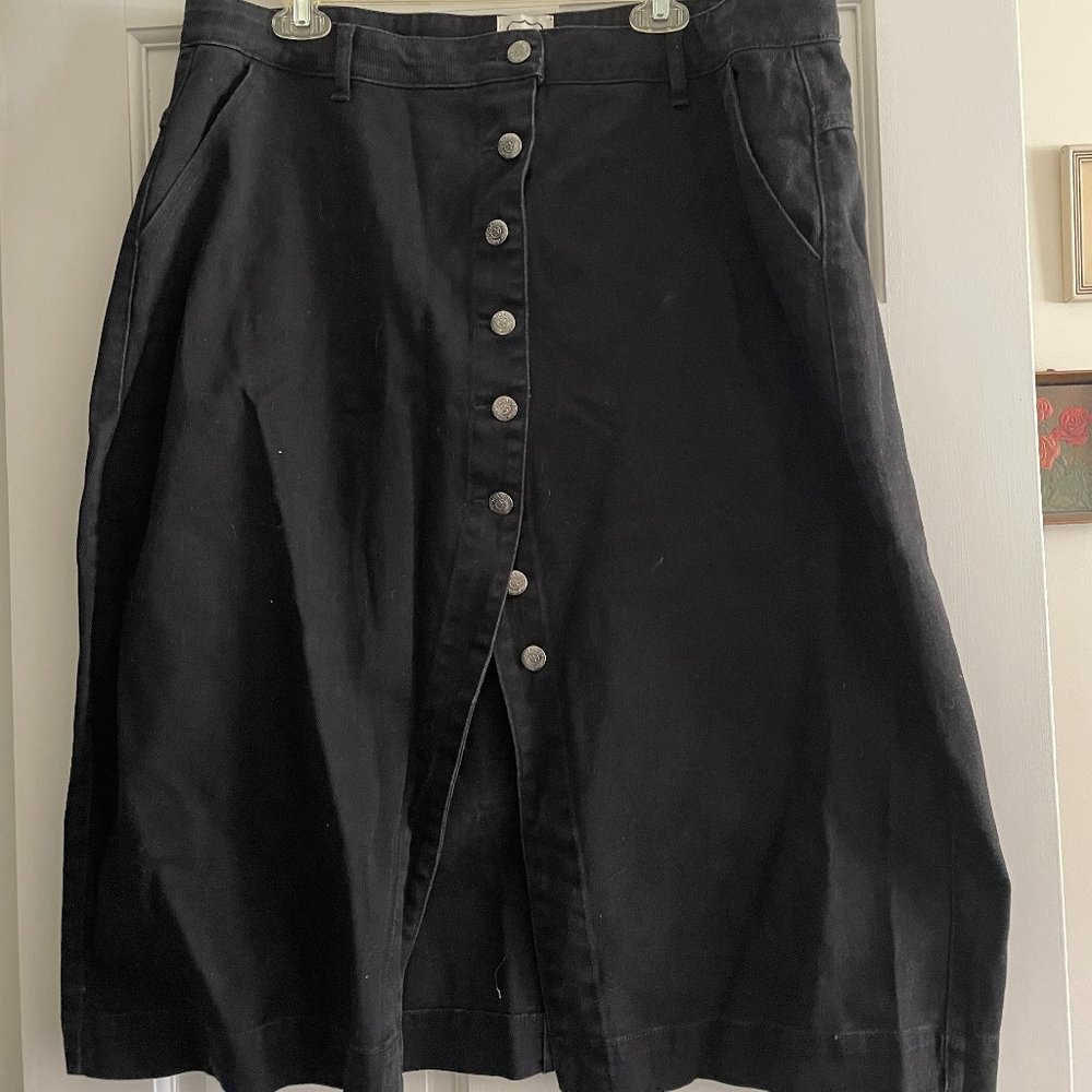 Joanie Black Denim Midi Button Down Skirt Size 16